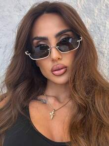 1 件半框矩形金属时尚眼镜复古个性化百搭时尚眼镜男女时尚眼镜适合日常佩戴、街头摄影、度假旅行、夏季海滩配饰返校矩形色调 - 2207-黑色 - 查看 3