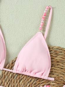 女士性感纯粉色比基尼泳衣，欧美风格，夏季 - 粉色 - 查看 4