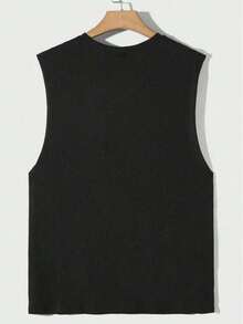 Men's Sleeveless Top, Crew Neck Sleeveless Shirt, Versatile - Black - View 4