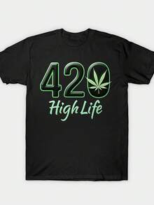 420 High Life  Logo 9X2YZ Same Style For Men And Women 2025 Summer Short-Sleeved Printed T-Shirt Pure Cotton 220G - màu đen - Xem 1