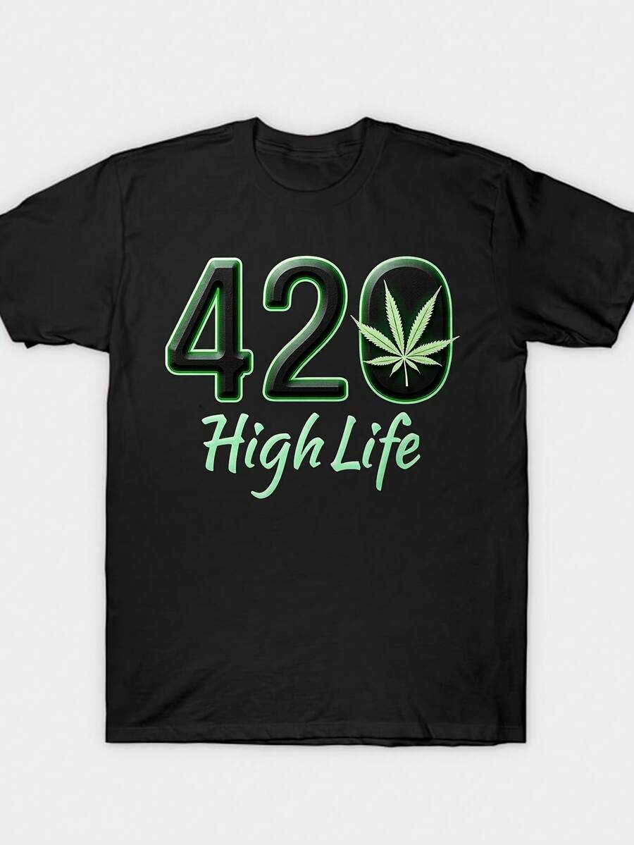 420 High Life Logo 9X2YZ Same Style For Men And Women 2025 Summer Short-Sleeved Printed T-Shirt Pure Cotton 220G - màu đen - Xem 1
