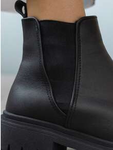 Botines de piel casuales para mujer estilo chelsea botas cortas con suela antiderrapante, diseño cómodo y ligero para uso diario - Negro - Ver 5