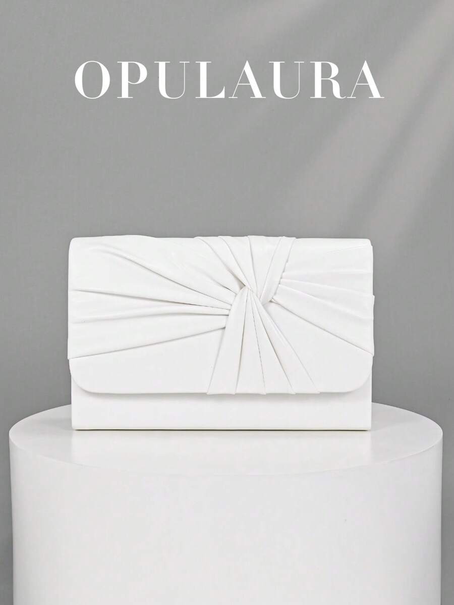 OpulAura Elegant Twist Design Leather Party Clutch, Minimalist High-End Ladies Envelope Handbag, Perfect For Party Girls, Ladies, Brides - Ideal For Parties, Weddings, Galas, Dinners/Banquets, Matching With Formal Dresses, Gowns, Birthday Dresses - White - View 1