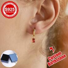 S925 Sterling Silver Custom Birthstone Huggie Hoop Earrings - Personalized Jewelry Gift For Girlfriends, Sisters, Best Friends & Self - Ideal For Birthday, Anniversary, Prom Night, Daily Glamorous Style, Party Occasions & Unforgettable Moments - Multicolor - View 7