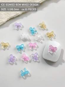 Resin Material Semi-Circle Bow-Knot Shaped Nail Art Decorative Beads, Random Mixed, Mini Colorful Transparent Nail Accessories For Summer