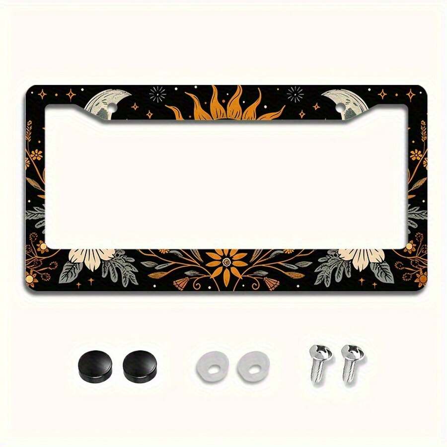 1 Piece 6.3x 12.2inch (16x 31cm ) Metal License Plate Frame Cover Floral Sun And Moon Front License Plate Frame Car License Plate, Car Exterior,It Can Add A Stylish Personality To Your Car,Funny License Plate Frame, License Plate Frames 2 Pack, Motorcycle License Plate Frame. - 1 件商品 - 查看 1