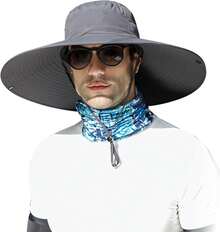 ALANGDUO - Sombreros para el sol de cabeza grande y ala súper ancha para hombres, talla XXL, gran sombrero de pesca para safari, jardinería, senderismo - Negro - - Ver 6
