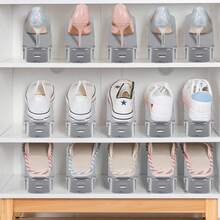 VA-Cerulean 10/30 Pieces Adjustable Shoe Rack PP White Shoe Stacking Rack Shoe Storage Rack Space Saving Two-Tier Shoe Organizer Non-Slip Shoe Cabinet [10/30 Pieces – Gray] - Grey - View 9
