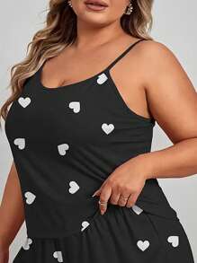 1 pieza Top de tirantes sin mangas con estampado de corazón y hombros descubiertos en tallas grandes para mujer, para primavera y verano