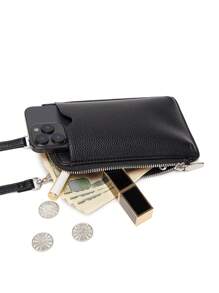 MIYIN 简约纯色小号 PU 单肩包、斜挎包手机钱包钱包轻便斜挎包女士拉链手机包拉链设计手机钱包斜挎包拉链斜挎包