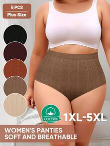 MEIYATING Quần lót cotton cạp cao liền mạch cỡ lớn 5 chiếc/gói cho nữ, họa tiết jacquard, vừa vặn thoải mái, kiểm soát bụng - Nhiều màu - Xem 2