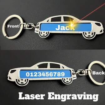 1pc Customized Anti-Lost Stainless Steel Car Key Ring, Personalized Anti-Lost Laser Engraved Keychain, Double-Sided Design, Custom Any Text