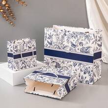 1 pieza Bolso de tote multifunción, bolsa de regalo con estampado floral vintage, bolsa de papel de moda de alta gama, bolsa para envolver regalos, logo personalizable