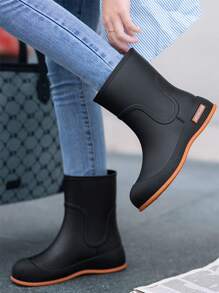 Women's Anti-Slip Shoes, Fashionable Mid-Calf Rain Boots, Comfortable Flat Boots