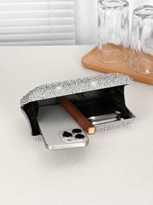 1pc Silver Glitter Rhinestone Embellished Women's Evening Clutch Bag, Fashionable And Elegant Handbag With Metal Chain, Suitable For Parties, Romantic Weddings, Formal Occasions, Banquets, Gift For Women, Valentine's Day Gift