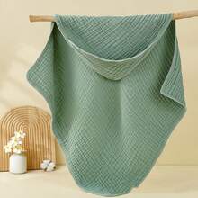 连帽襁褓毯，新生儿医院包巾，纯色平纹细布浴巾，简约纯色 - 彩色 - 查看 6