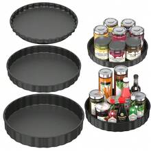 3PCS Lazy Susan Organizer, Rotating Spice Rack Turntable For Cabinet Pantry Tray - Black - View 1