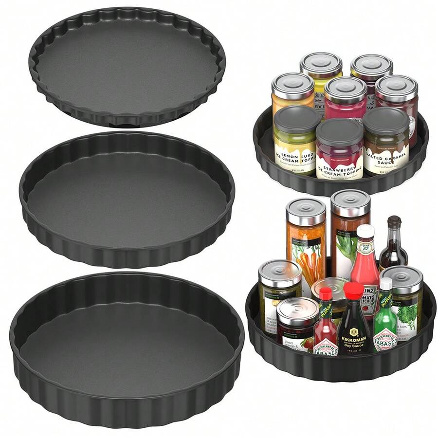 3PCS Lazy Susan Organizer, Rotating Spice Rack Turntable For Cabinet Pantry Tray - Black - View 1