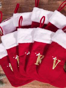 1 件，豪华红色针织圣诞袜，配有超柔软毛绒白色袖口 - 优雅的场景装饰、舒适的房间装饰、节日家居装饰、节日派对装饰和圣诞装饰必备品 - 多色 - 查看 6