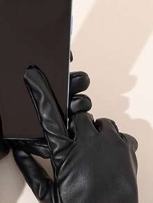 1pair Men's Leather Gloves, Fashionable Warm Touchscreen Lined Waterproof Windproof Driving Riding Gloves