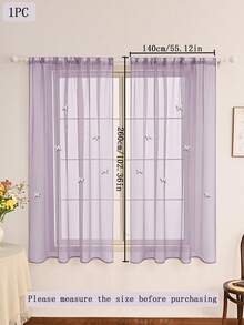 含 1 件涤纶薄纱窗帘杆，6 件白色蝴蝶装饰，纯色，经典设计，含杆，可过滤卧室、客厅窗户的阳光