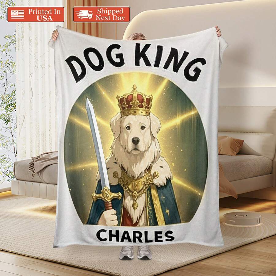 Dog King Charles Blanket,With Cape Design,A Perfect Gift For Dog Lovers And Father's Day,Dog Blanket,Fun Print,Durable Print,Interesting Design,Dog-Themed Blanket, - 彩色 - 查看 1