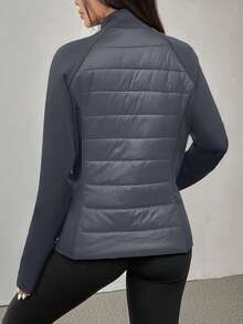 ASANDY 女士秋冬轻薄保暖修身腰部时尚夹棉大衣 - 灰色 - 查看 2