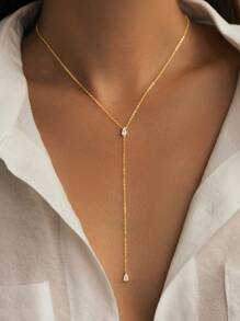 1 buc colier cu pandantiv din zirconiu colorat în formă de Y din argint 925, design minimalist, lanț de claviculă delicat, accesoriu elegant și strălucitor, potrivit pentru femei, ținute de Ziua Îndrăgostiților și diverse ocazii