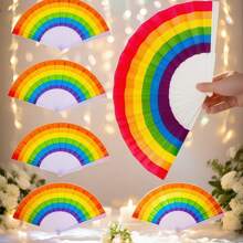 [1/2/4/10/20/30pcs] Folding Fans, Handheld Rainbow Plastic Foldable Fans, Party/Wedding Decor, Summer Cooling Supplies, Festival Dance Accessory