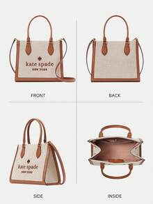 Kate Spade Ellie 小号手提包斜挎包帆布皮革挎包单肩包顶部提手手提包，手提包适合休闲生日海滩度假 - 送给女性妈妈朋友的礼物，温暖的姜饼 KF509200