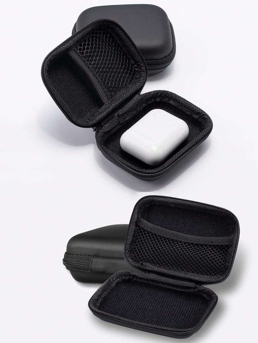 1pc Black EVA Zipper Earphone, Cable, Power Bank, Charger Storage Case - Waterproof, Scratch-Resistant, Portable Carrying Organizer Box For Back To School