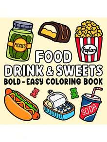 Libro para colorear de 52 páginas con tema de cacao, comida, bebida y postres, adecuado para adultos y niños, con ilustraciones grandes, minimalistas y fáciles de usar, relajante. [Esencial para dibujar a mano] Libro para colorear que se puede calcar sin pintura previa - Multicolor - Ver 14