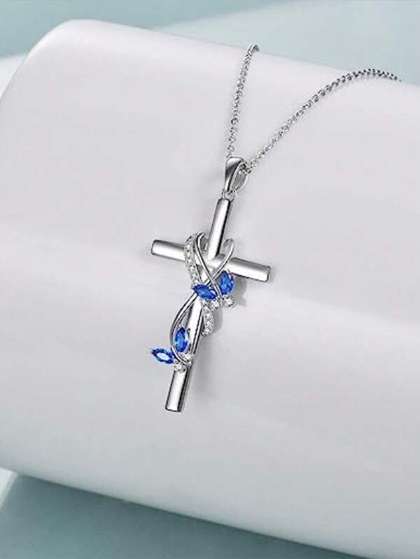 1pc Luxury Angel Wing & Cross Pendant Necklace With Rhinestones, Elegant Personalized Decorative Necklace, Suitable For Women, Gift For Family And Friends