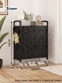 1 peça de sapateira multicamadas à prova de poeira, prateleira de armazenamento multifuncional de alta capacidade, economiza espaço, prateleira extensível para sapatos e botas plus size, com ganchos, adequada para corredor, sala de estar, quarto, varanda, garagem