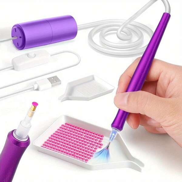 Diamond Painting Accessories Pen, Adult Diamond Art Pen Set, Vacuum Diamond Painting Brush Set - Epainter Diamond Pen, Diamond Art Accessories Tools, Diamond Painting Tool Tray (Purple)