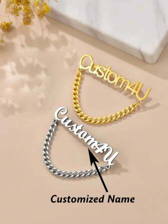 1 Personalized Name Brooch - Custom Letter Combination Collar With Elegant Chain, High-Quality Metal Durable Design Fashion Accessory, Bridesmaid Gift, Birthday Christmas Father's Day Gift, Formal Dressing Accessory, Exquisite Appearance, Fashion First Choice, Christmas Gift