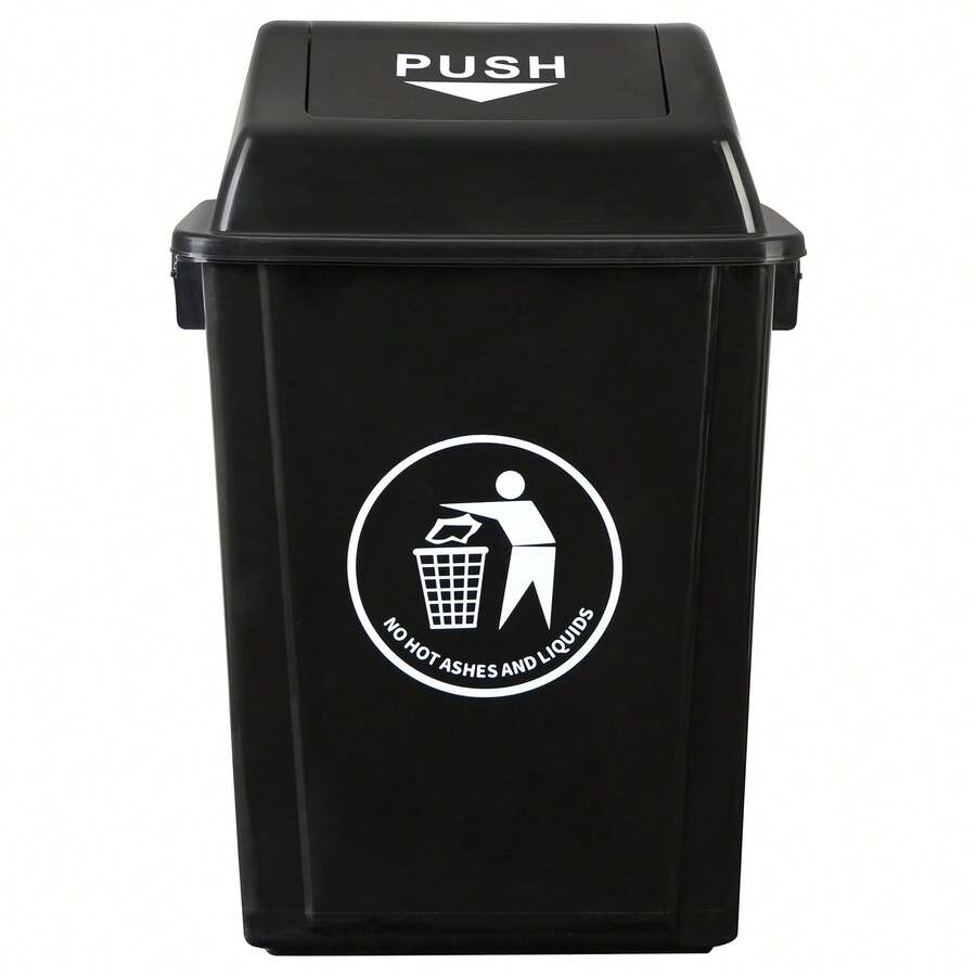 Bote de Basura Industrial y Doméstico Grande de 40 Litros con Tapa Basculante Sistema Push-Top para Desechos, Papelera Rectangular de Plástico Resistente para Cocina, Oficina, Tiendas y Exteriores.  Ideal para Reciclaje, Restaurantes, Escuelas y Más. - Negro - Ver 1