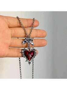 1 件哥特朋克风格红黑心形、蝴蝶、十字架吊坠项链，复古风格 Y2K 美学颈链，适合女士 - 彩色 - 查看 2