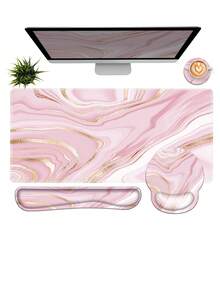 四合一键盘鼠标垫套装，包含大号鼠标垫、键盘腕托、鼠标腕托和杯垫，符合人体工学设计，适用于家庭办公室电脑桌。 - 彩色 - 查看 2