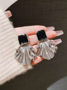 1 par de Pendientes con forma de abanico de metal exagerado en color negro, joyas de moda elegantes a juego personalizados