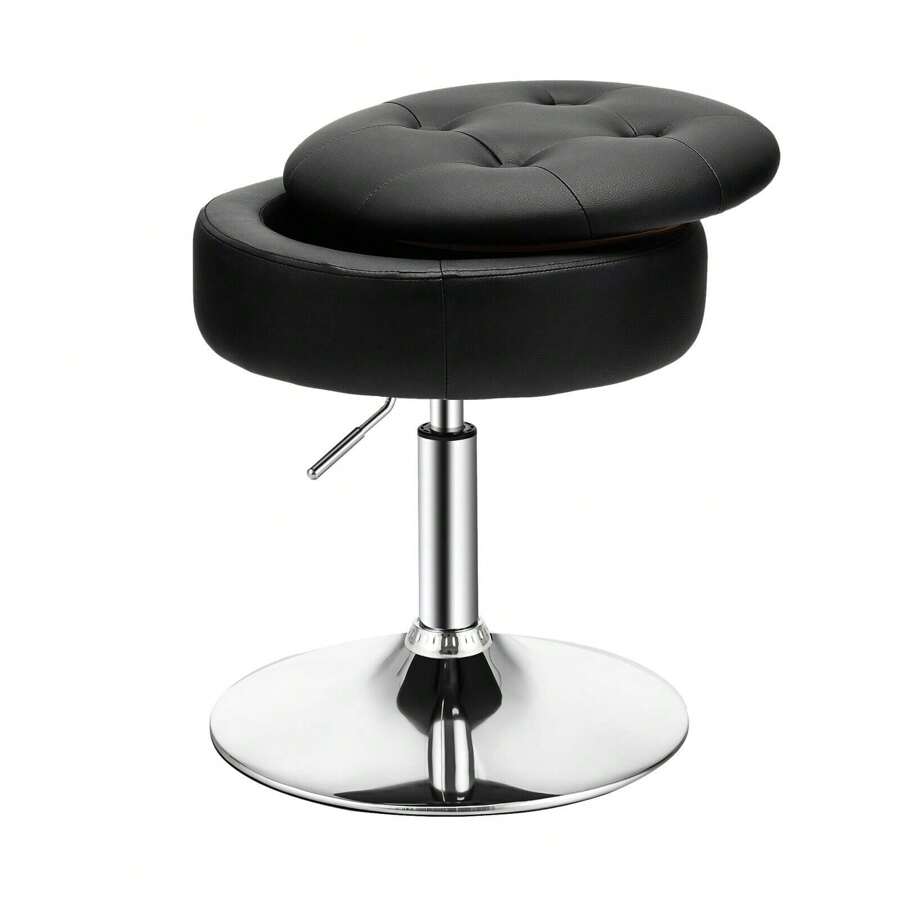 GOFLAME 360° Swivel Bar Stool With Lid Tufted Vanity Stool Dining Chair Height Adjustable - Black - View 1