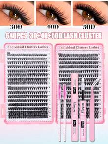 640 件 D 卷睫毛簇 - 睫毛簇套装 睫毛延长套装 睫毛粘合和密封簇睫毛延长 睫毛簇 睫毛延长套装 DIY 家用假睫毛 睫毛簇套装，睫毛，睫毛，假睫毛 - 黑色 - 查看 12
