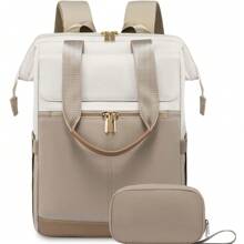 Minimalist Women's Laptop Backpack With Large Capacity, Colorblock Design, Suitable For Travel And Commute - Multicolor - View 1