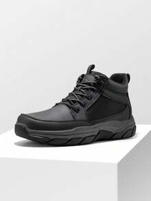 Men's Walking Boots Lightweight Breathable Durable Leather Upper Fashion Casual Chukka Ankle Boots Outdoors Hiking & Trekking Footwear - Black - View 2
