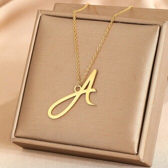 Gold-Tone Alphabet Pendant Necklace For Women, 26 Letters Stainless Steel Chain Jewelry Accessory