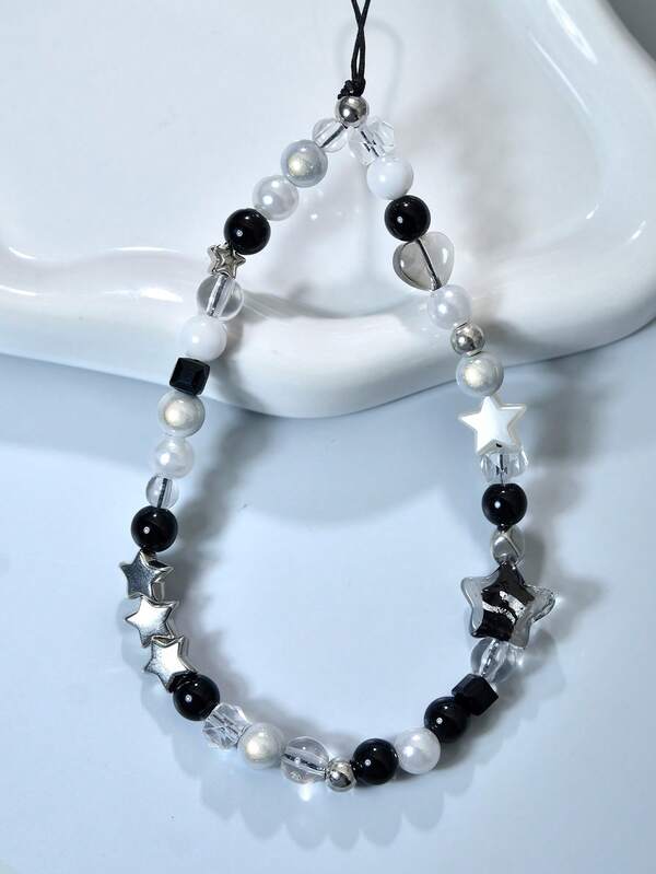 1 Stück Inswind-Eis transparente Sterne Handyhülle Schlüsselband, coole schwarze handgemachte DIY Perlen Kamera Tragegurt Handy Anhänger Anhänger, zufällig sortierte Glasperlen