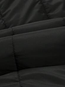 Women's Padded Coat, Casual Versatile Detachable Hooded Zipper Waist Cinched Fashionable Outdoor Solid Color Autumn/Winter Padded Coat - Black - View 6