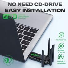 KZ AX900 WIFI6 USB适配器，二合一蓝牙5.4双频2.4G和5GHz，900Mbps WiFi 6 802.11AX高速无线网卡接收器，4根天线，USB3.0接口，兼容PC/笔记本电脑，Windows 10/11，即插即用 - 黑色 - 查看 7