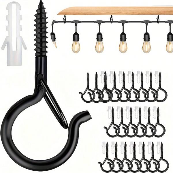30pcs Heavy Duty Q Type Metal Hanging Hooks - Rust-Proof Screw Hooks With Safety Lock, Spring Clip Hooks, Screw Anti-Loosening - Multi-Purpose Indoor & Outdoor Use For Plants, Lights, Bird Feeder