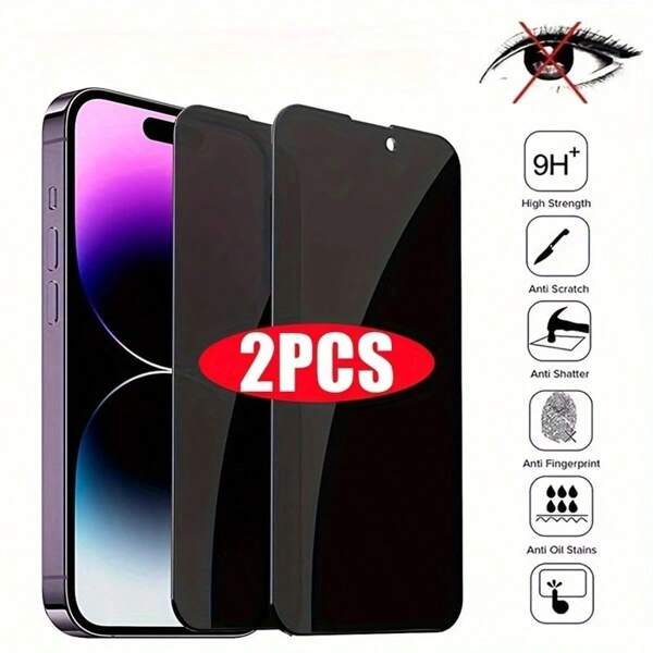 2pcs Anti-Spy Tempered Glass Screen Protector Compatible With IPhone 16Pro/12, 15Plus, XR, 13mini, Anti-Oil Anti-Scratch